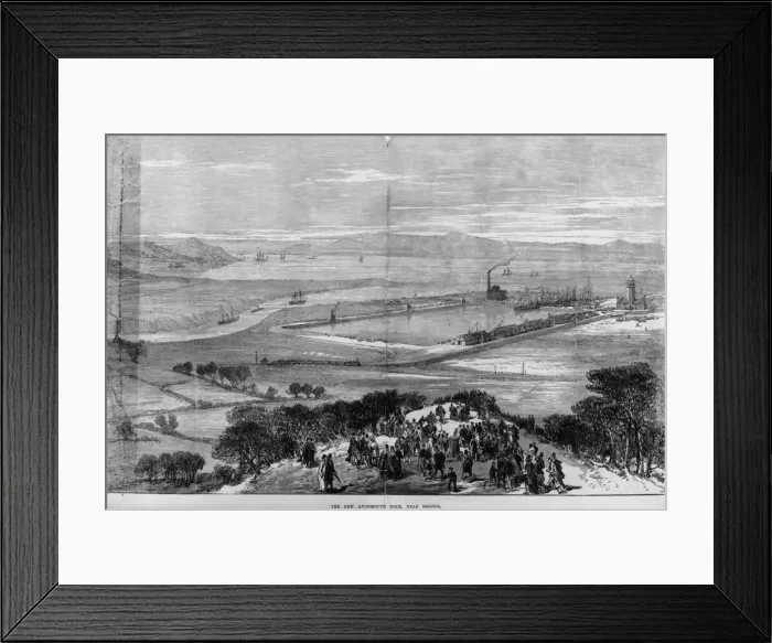 Framed Print : New Dock. March 1877: Crowds on a hilltop are viewing the new dock at Avonmouth