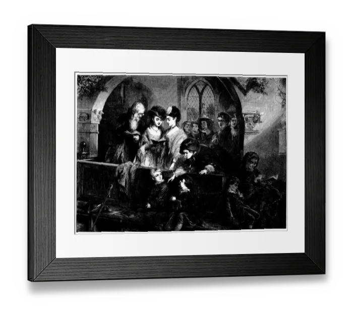 Framed Print : Family in church at Christmas - The Illustrated London News