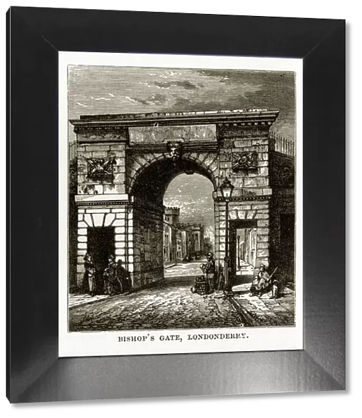 Bishops Gate in Londonderry, Derry, Donegal, Northern Ireland, Victorian Engraving, 1840