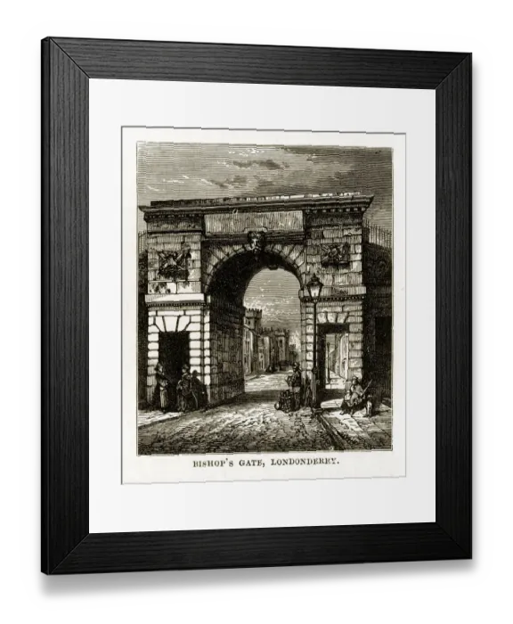 Framed Print : Bishops Gate in Londonderry, Derry, Donegal, Northern Ireland, Victorian Engraving, 1840 Framed Print : Bishops Gate in Londonderry, Derry, Donegal, Northern Ireland, Victorian Engraving, 1840