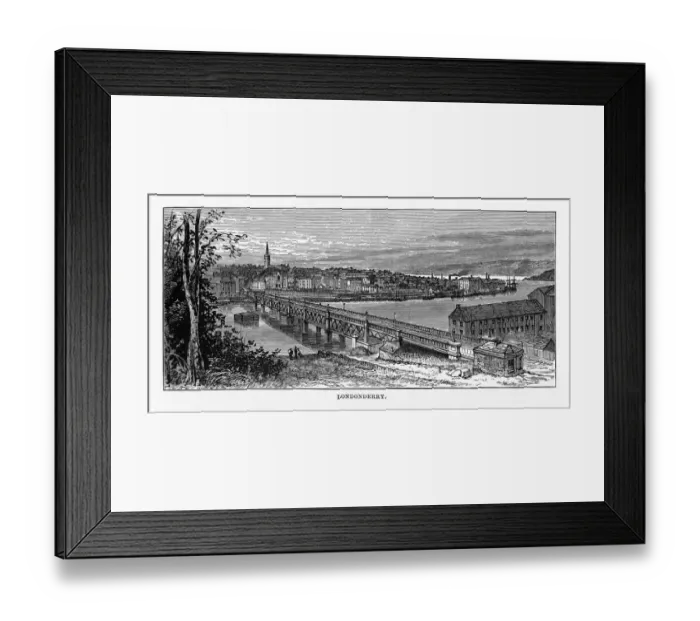 Framed Print : Londonderry, Derry, Donegal, Northern Ireland, Victorian Engraving, 1840