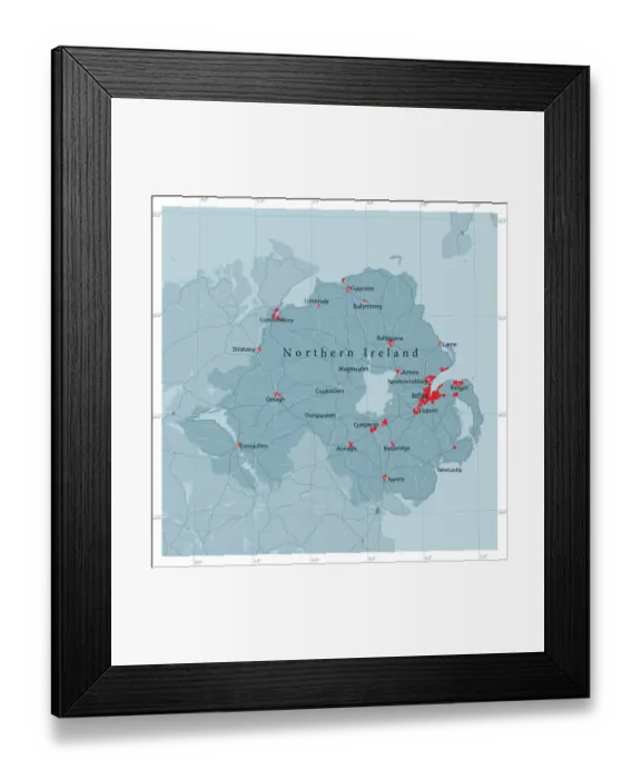 Framed Print : Northern Ireland Vector Road Map