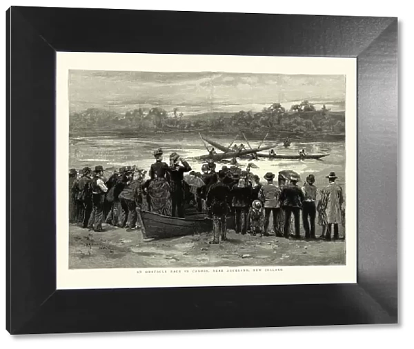 Obstacle canoe race, Auckland, New Zealand, 19th Century