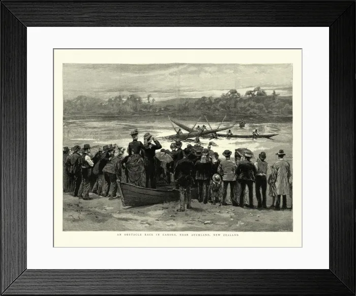 Framed Print : Obstacle canoe race, Auckland, New Zealand, 19th Century Framed Print : Obstacle canoe race, Auckland, New Zealand, 19th Century