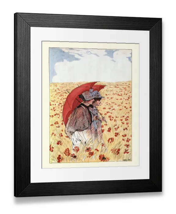 Framed Print : Young women walking through a poppy meadow on summers day Framed Print : Young women walking through a poppy meadow on summers day