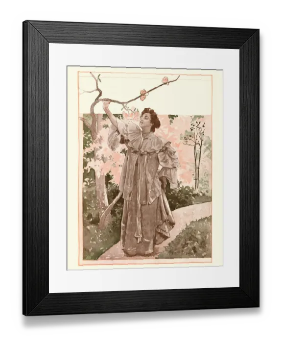Framed Print : Woman smelling blossom on a tree, Art Nouveau, 1896, 19th Century Framed Print : Woman smelling blossom on a tree, Art Nouveau, 1896, 19th Century