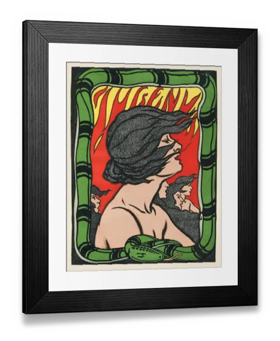 Framed Print : Strong woman with snake art nouveau illustration 1897 Framed Print : Strong woman with snake art nouveau illustration 1897
