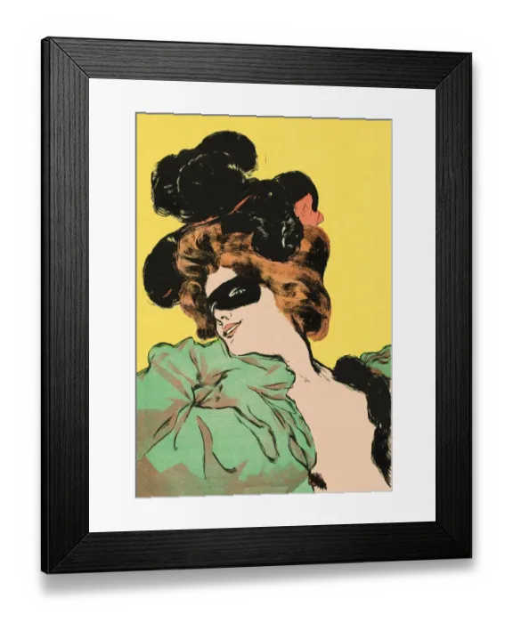 Framed Print : Woman dancing in ballroom with mask art nouveau 1897 Framed Print : Woman dancing in ballroom with mask art nouveau 1897