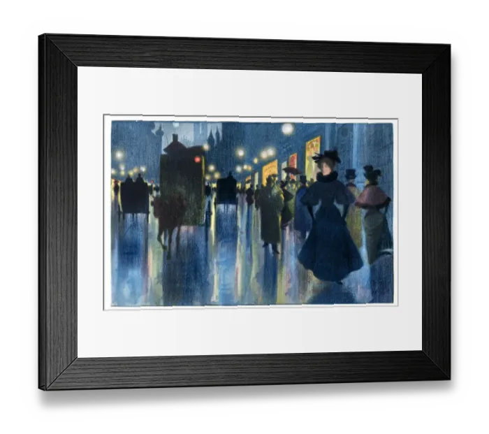 Framed Print : People walking in Munich under first artificial illumination art nouveau 1897 Framed Print : People walking in Munich under first artificial illumination art nouveau 1897