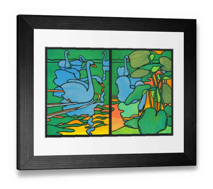 Framed Print : Swans swimming in lake at dawn decorative art nouveau 1898 Framed Print : Swans swimming in lake at dawn decorative art nouveau 1898