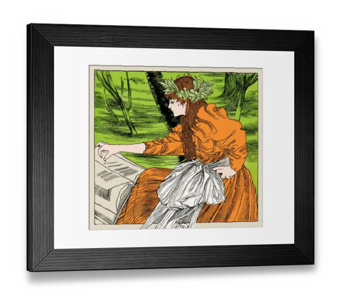 Framed Print : Young woman reading book in nature at spring art nouveau 1896 Framed Print : Young woman reading book in nature at spring art nouveau 1896