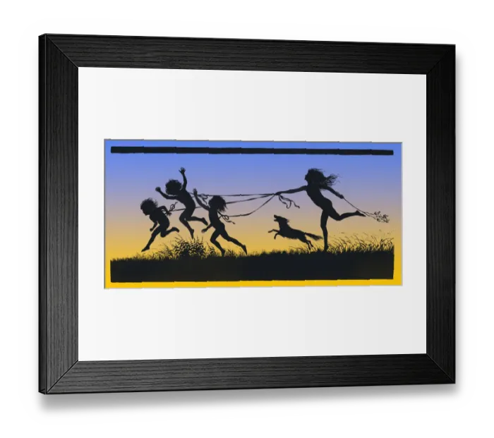 Framed Print : Young girl playing with her brothers at sunset in nature art nouveau 1896 Framed Print : Young girl playing with her brothers at sunset in nature art nouveau 1896
