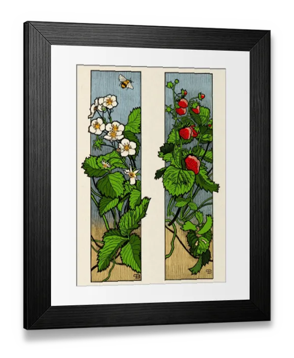 Framed Print : Floral ornament with strawberry fruit and blossom plant decorative art nouveau 1897 Framed Print : Floral ornament with strawberry fruit and blossom plant decorative art nouveau 1897