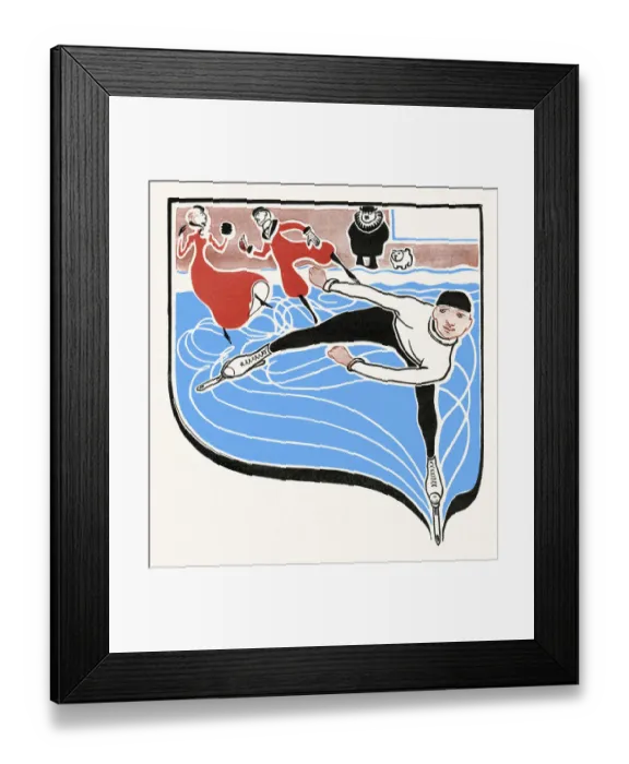 Framed Print : Man and couple ice-skating drawing art nouveau 1897