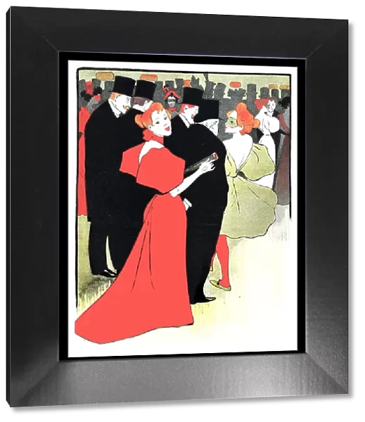 Woman in red dress in ballroom art nouveau 1898