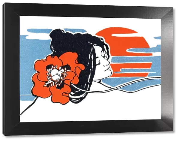 Woman daydreaming with poppy flower art nouveau 1897