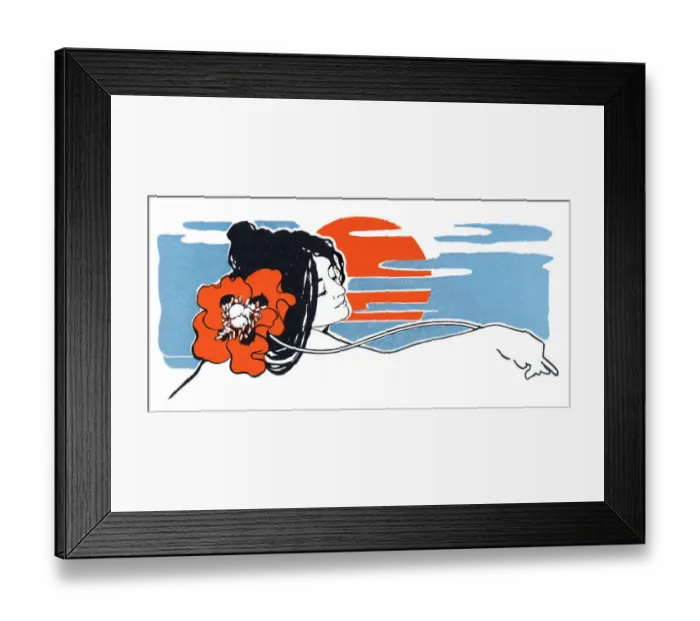 Framed Print : Woman daydreaming with poppy flower art nouveau 1897 Framed Print : Woman daydreaming with poppy flower art nouveau 1897
