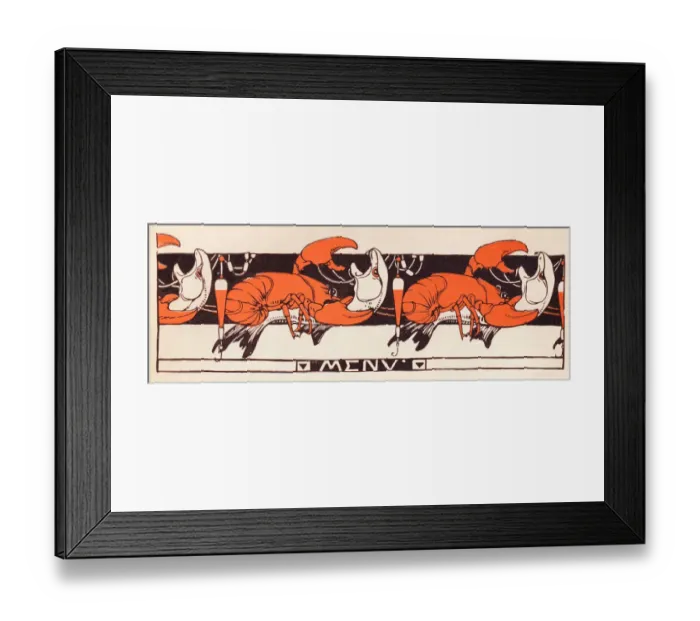 Framed Print : Lobster attacking fish snake art nouveau decoration 1897