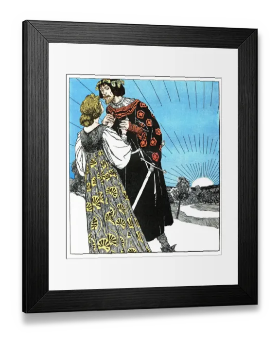 Framed Print : Couple in love medieval clothing art nouveau 1897 Framed Print : Couple in love medieval clothing art nouveau 1897