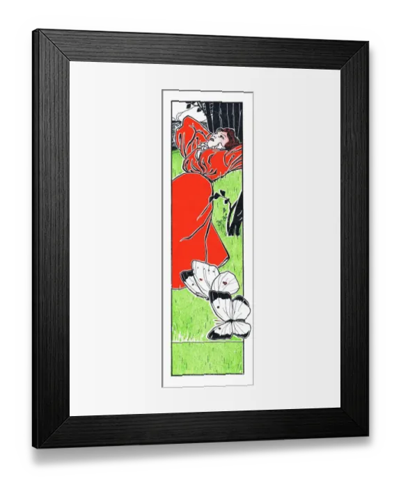 Framed Print : Woman lying in grass dreaming art nouveau 1897 Framed Print : Woman lying in grass dreaming art nouveau 1897