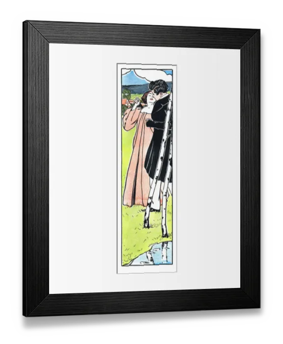 Framed Print : Couple kissing at spring with Birch illustration Art Nouveau 1897 Framed Print : Couple kissing at spring with Birch illustration Art Nouveau 1897