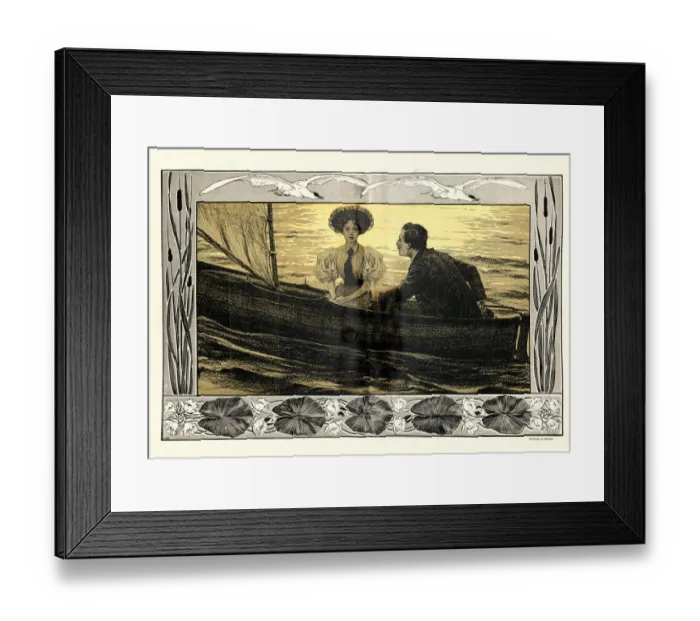 Framed Print : Young Victorian couple in a boat 19th Century, 1890s, Art Nouveau Framed Print : Young Victorian couple in a boat 19th Century, 1890s, Art Nouveau