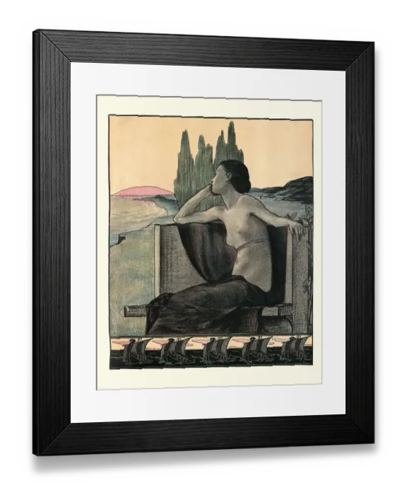 Framed Print : Portrait of a Young woman looking out to sea, Jugendstil art Framed Print : Portrait of a Young woman looking out to sea, Jugendstil art