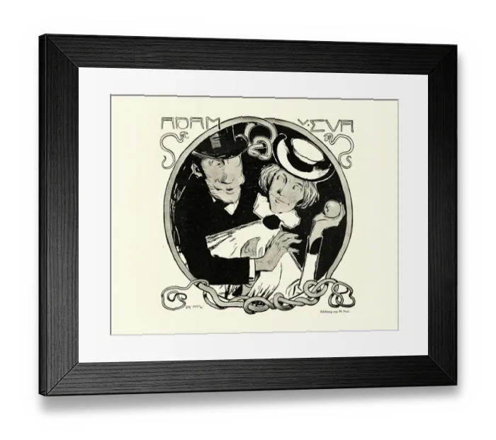 Framed Print : Art nouveau representation of Adam and Eve, Temptation, The Apple