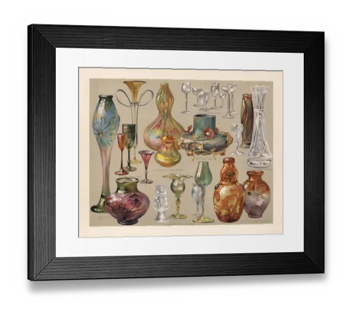 Framed Print : Art Nouveau vases and glasses. chromolithograph, published in 1900