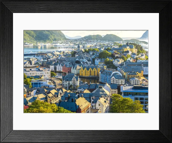 Framed Print : Brosundet Canal and Art Nouveau houses, Alesund, Norway Framed Print : Brosundet Canal and Art Nouveau houses, Alesund, Norway