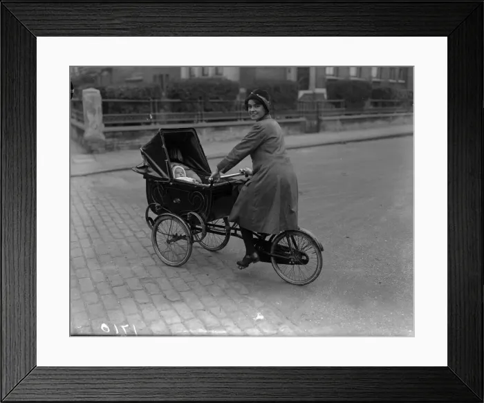 Framed Print : Cyclepram. 1926: A mother gets all the exercise she needs pushing her pram Framed Print : Cyclepram. 1926: A mother gets all the exercise she needs pushing her pram