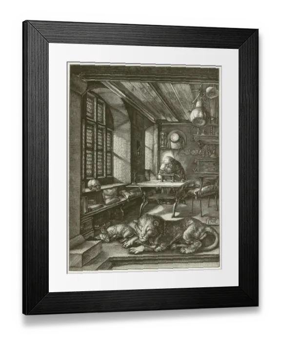 Framed Print : Staint Jerome (1514), by Albrecht Durer, wood engraving, published 1881 Framed Print : Staint Jerome (1514), by Albrecht Durer, wood engraving, published 1881