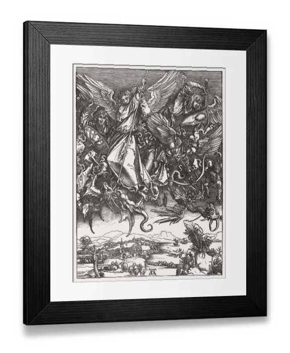 Framed Print : St Michael Fighting the Dragon, wood engraving, by Albrecht Durer Framed Print : St Michael Fighting the Dragon, wood engraving, by Albrecht Durer