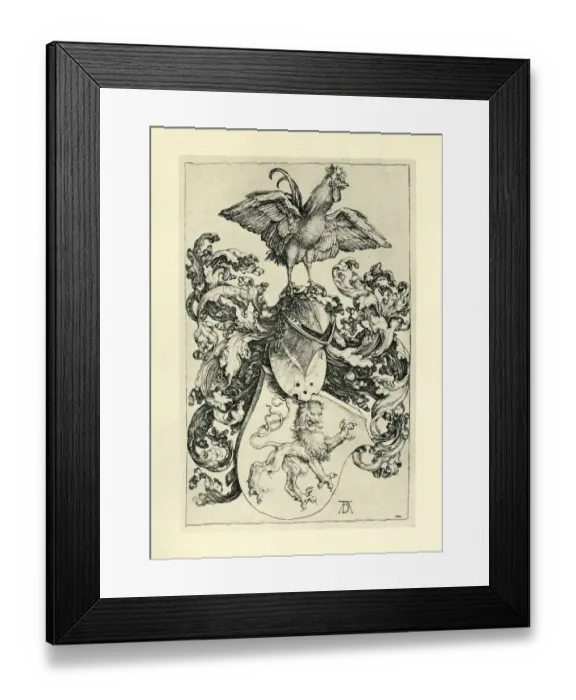 Framed Print : Coat Of Arms With Lion And Rooster Framed Print : Coat Of Arms With Lion And Rooster