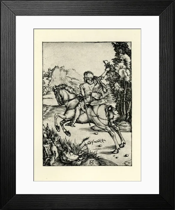 Framed Print : Courier. Vintage engraving by Albrech Durer, showing a Courier Framed Print : Courier. Vintage engraving by Albrech Durer, showing a Courier