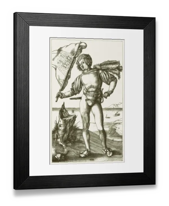 Framed Print : Flag-waver from the lansquenets (c. 1500), by Albrecht DAOErer, published 1881 Framed Print : Flag-waver from the lansquenets (c. 1500), by Albrecht DAOErer, published 1881