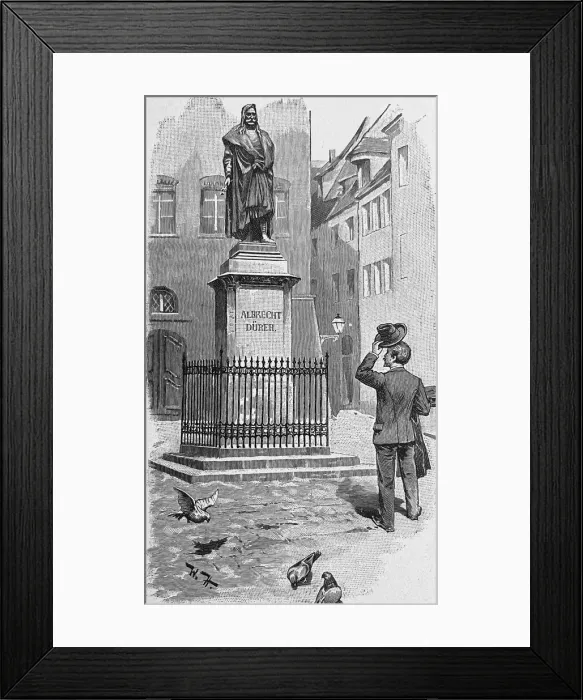 Framed Print : Man greets the monument by Albrecht DAOErer in a street Framed Print : Man greets the monument by Albrecht DAOErer in a street