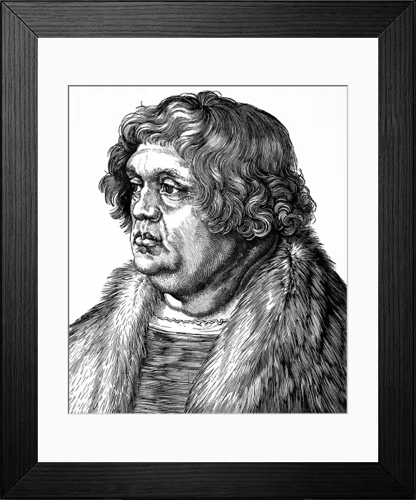 Framed Print : Portrait of Willibald Pirckheimer, 1470-1530, drawn by his friend Albrecht DAOErer Framed Print : Portrait of Willibald Pirckheimer, 1470-1530, drawn by his friend Albrecht DAOErer