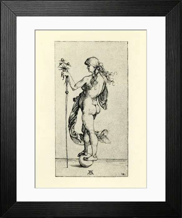 Framed Print : Fortune. Vintage engraving by Albrech Durer, showing Fortune Framed Print : Fortune. Vintage engraving by Albrech Durer, showing Fortune