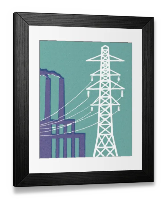 Framed Print : Factory and Power Lines