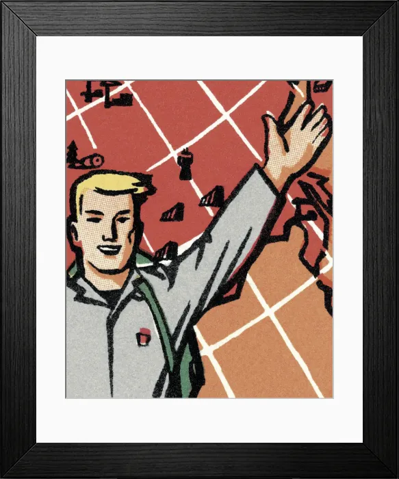Framed Print : Man Gesturing in Front of a Giant Globe Framed Print : Man Gesturing in Front of a Giant Globe