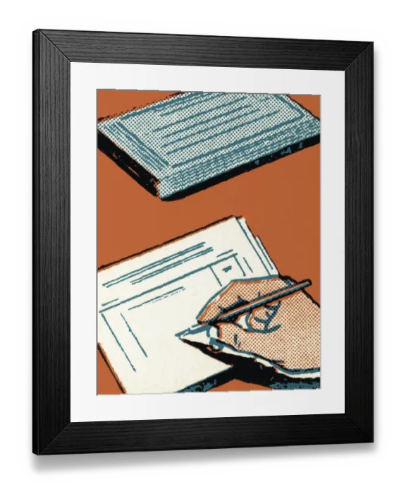 Framed Print : Writing an Invoice