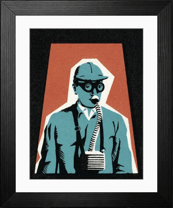 Framed Print : Man Wearing Gas Mask Framed Print : Man Wearing Gas Mask