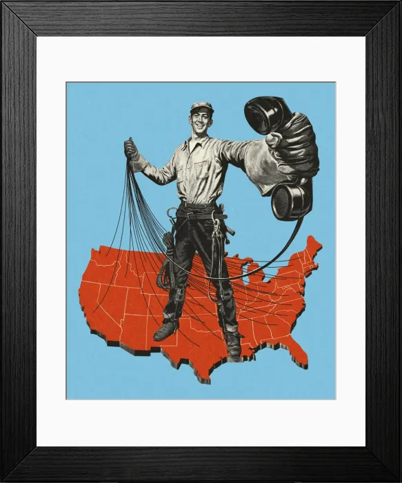 Framed Print : Telephone Lines Connecting the USA Framed Print : Telephone Lines Connecting the USA