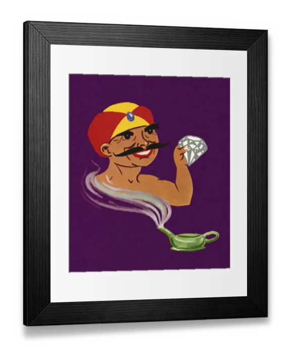 Framed Print : Genie Granting a Wish of a Diamond Framed Print : Genie Granting a Wish of a Diamond