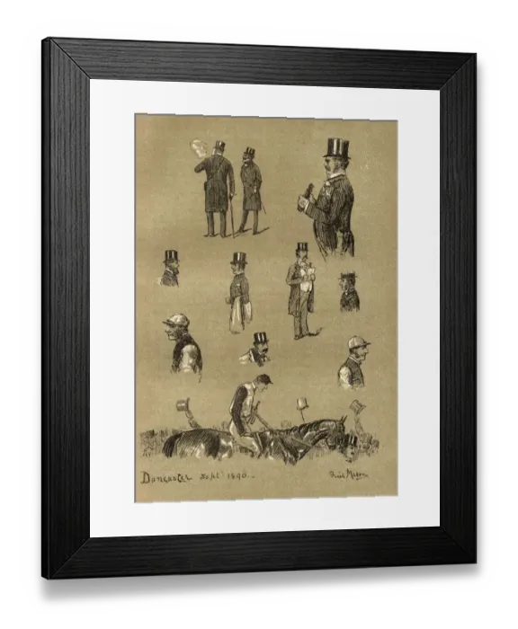 Framed Print : Sketches at Doncaster Racecourse, Horse racing, jockey, spectators, 19th Century