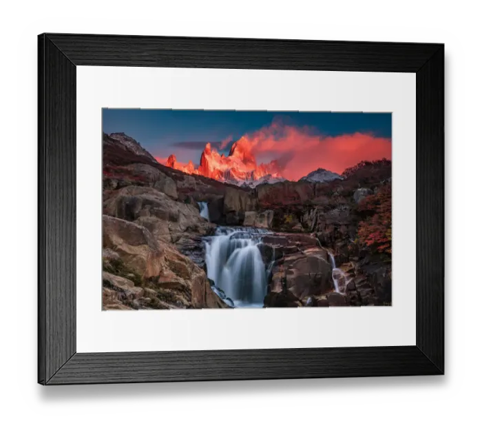 Framed Print : Beautiful view with waterfall and Fitz Roy mountain. Patagonia, Argentina