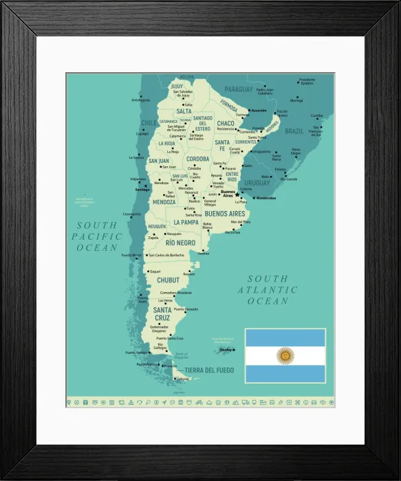 Framed Print : Map of Agentina with Flag Framed Print : Map of Agentina with Flag