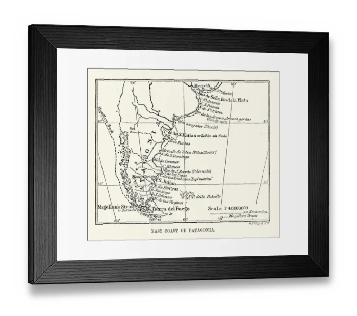 Framed Print : Antique Map of the East Coast of Patagonia Framed Print : Antique Map of the East Coast of Patagonia