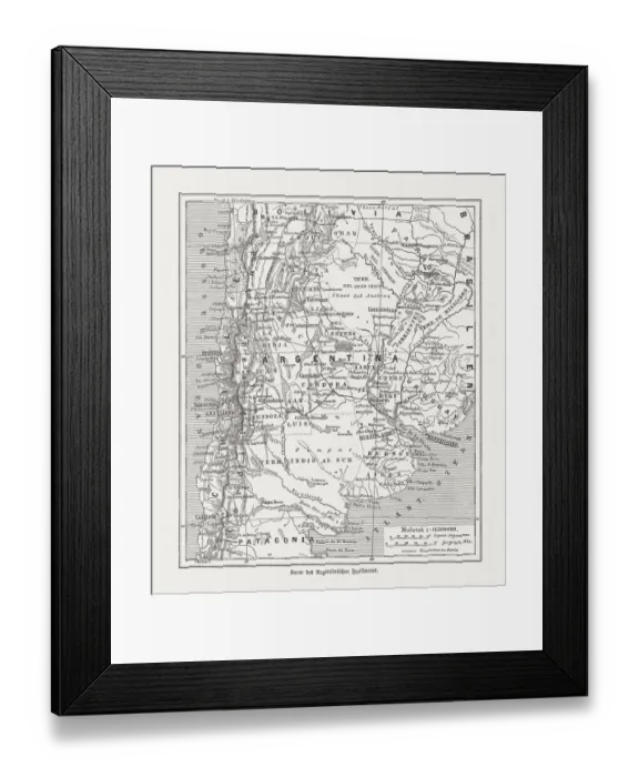 Framed Print : Historical map of Argentina, wood engraving, published in 1893 Framed Print : Historical map of Argentina, wood engraving, published in 1893